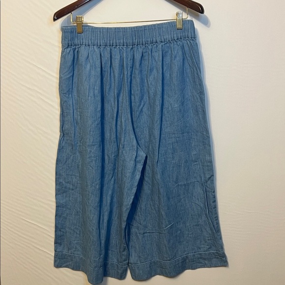 Madewell Chambray Huston Soft Denim Linen Pull on Crop High Rise Wide Leg Pants - Picture 7 of 9